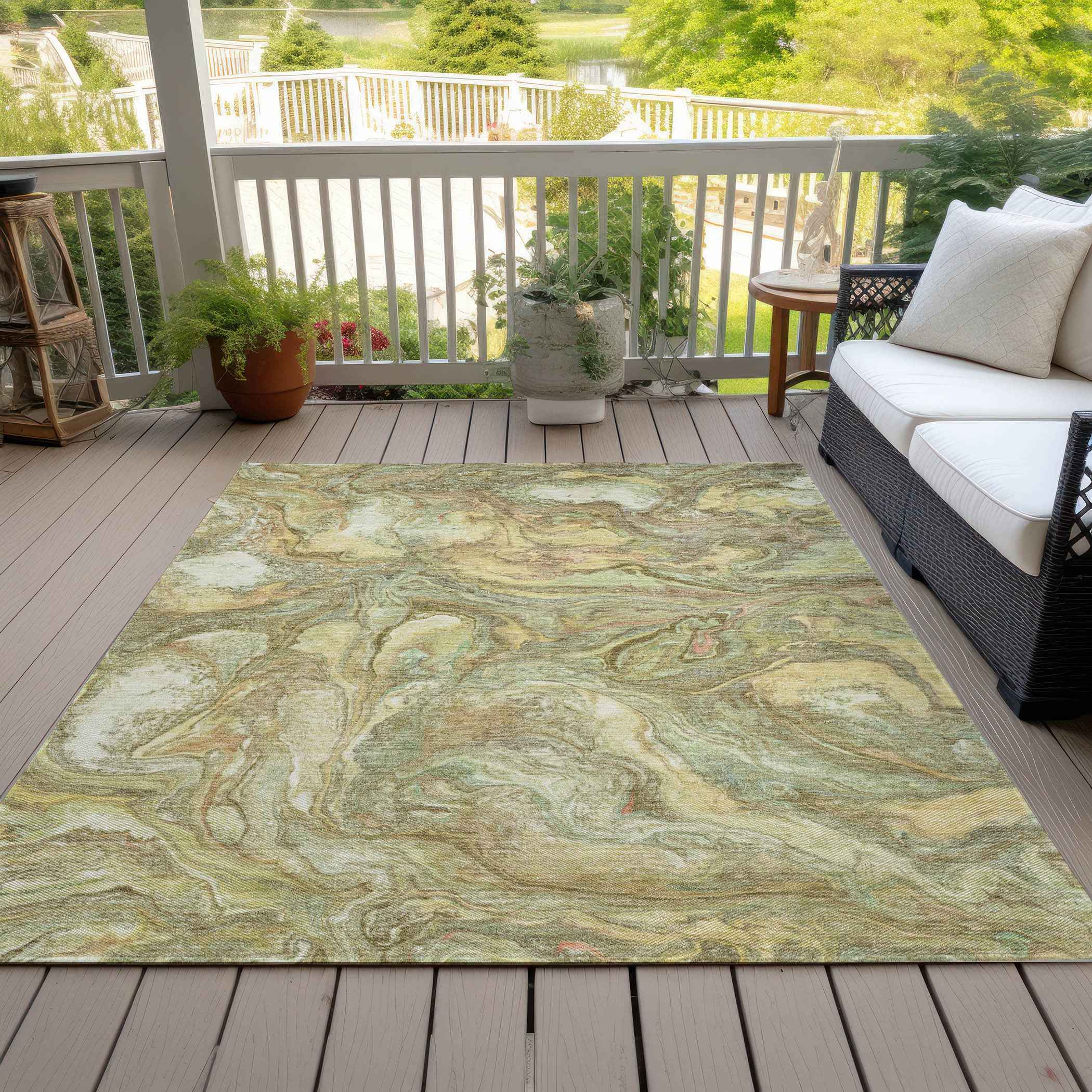 8' X 10' Gold And Taupe Abstract Washable Indoor Outdoor Area Rug