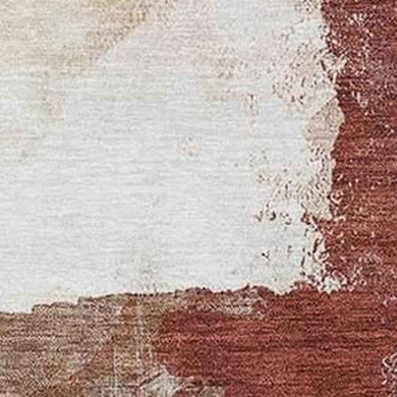 9' X 12' Terra Cotta And Ivory Abstract Washable Indoor Outdoor Area Rug