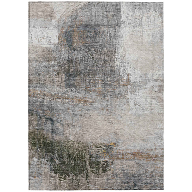 3' X 5' Beige And Gray Abstract Washable Indoor Outdoor Area Rug