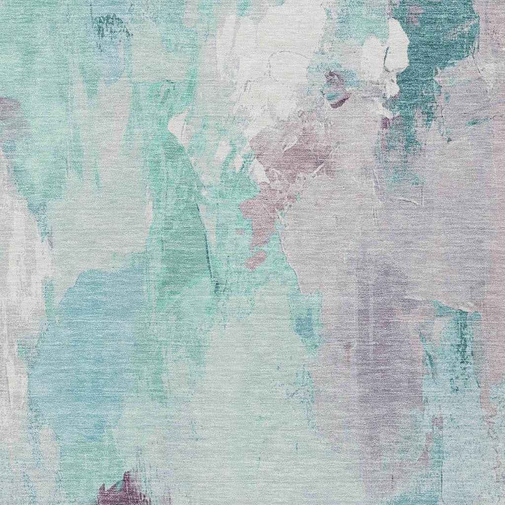 8' X 10' Teal Blue And Lavender Abstract Washable Indoor Outdoor Area Rug