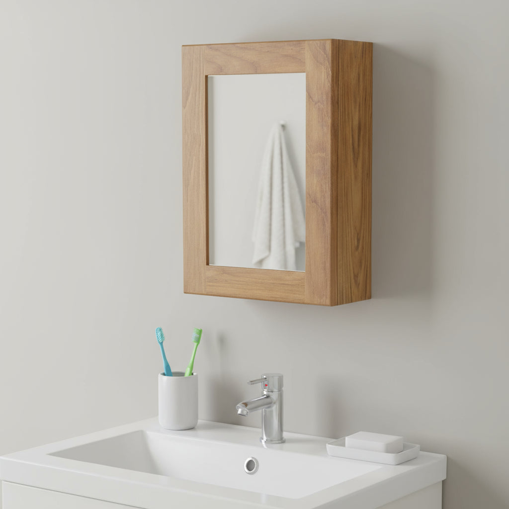 Solid Teak Mirrored Hanging Medicine Cabinet - Bed & Bath