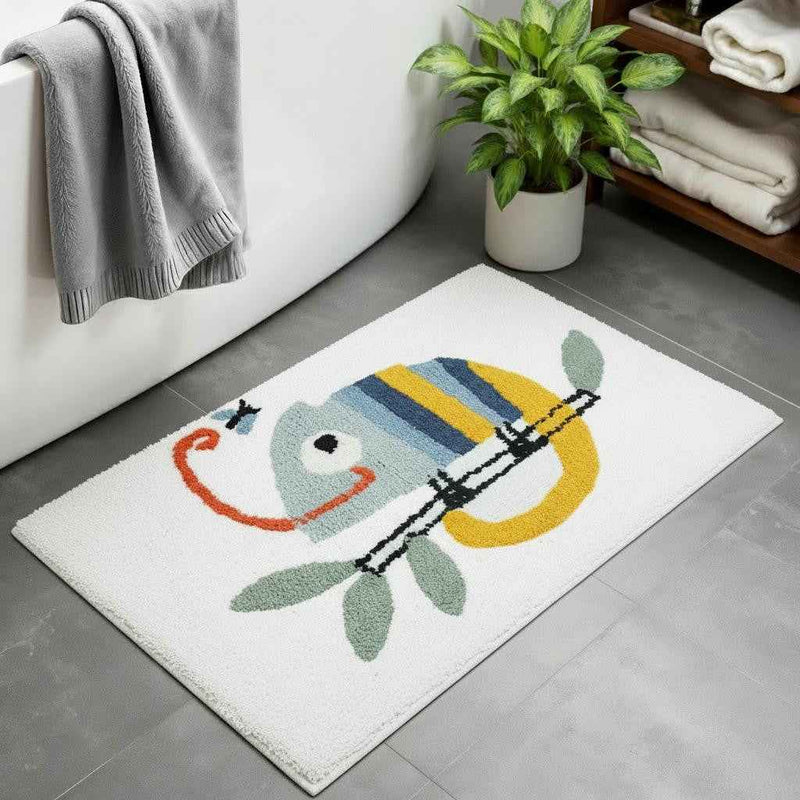 32" White And Yellow Cotton Chameleon Youthful Bath Rug