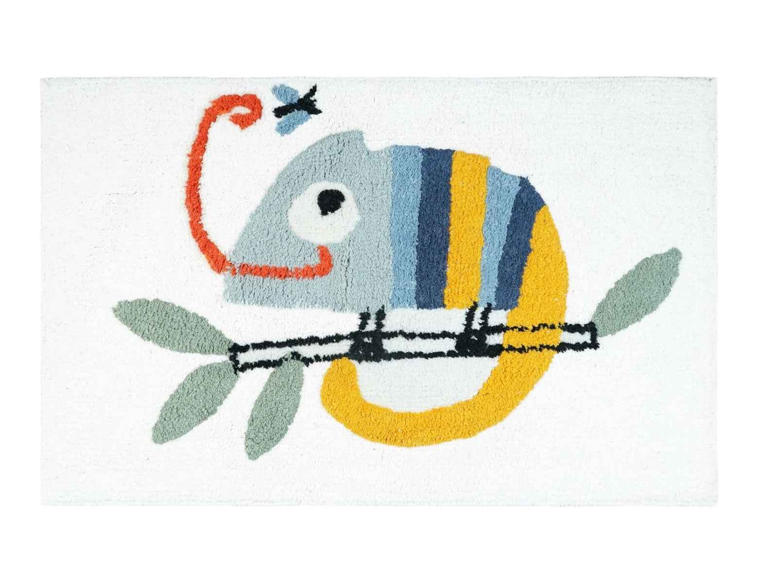 32" White And Yellow Cotton Chameleon Youthful Bath Rug