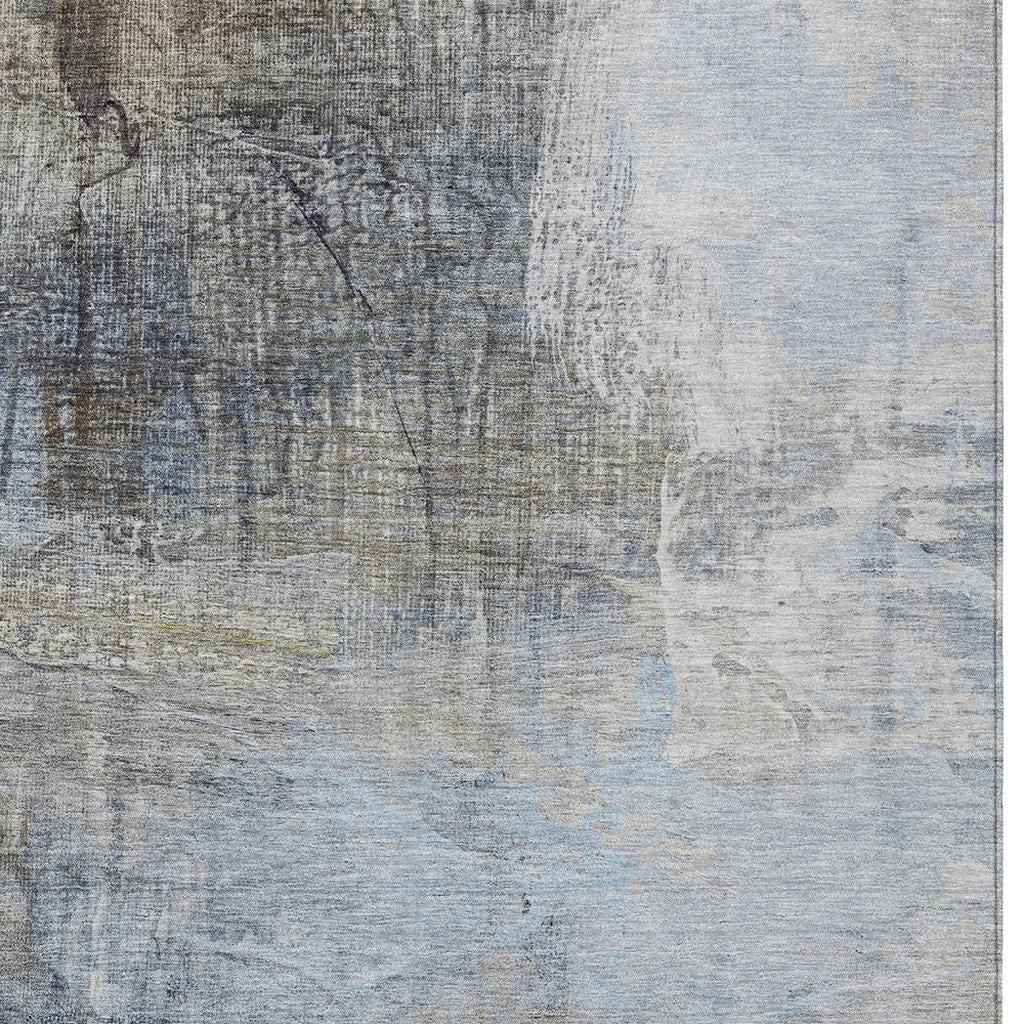 5' X 8' Sky Blue And Gray Abstract Washable Indoor Outdoor Area Rug