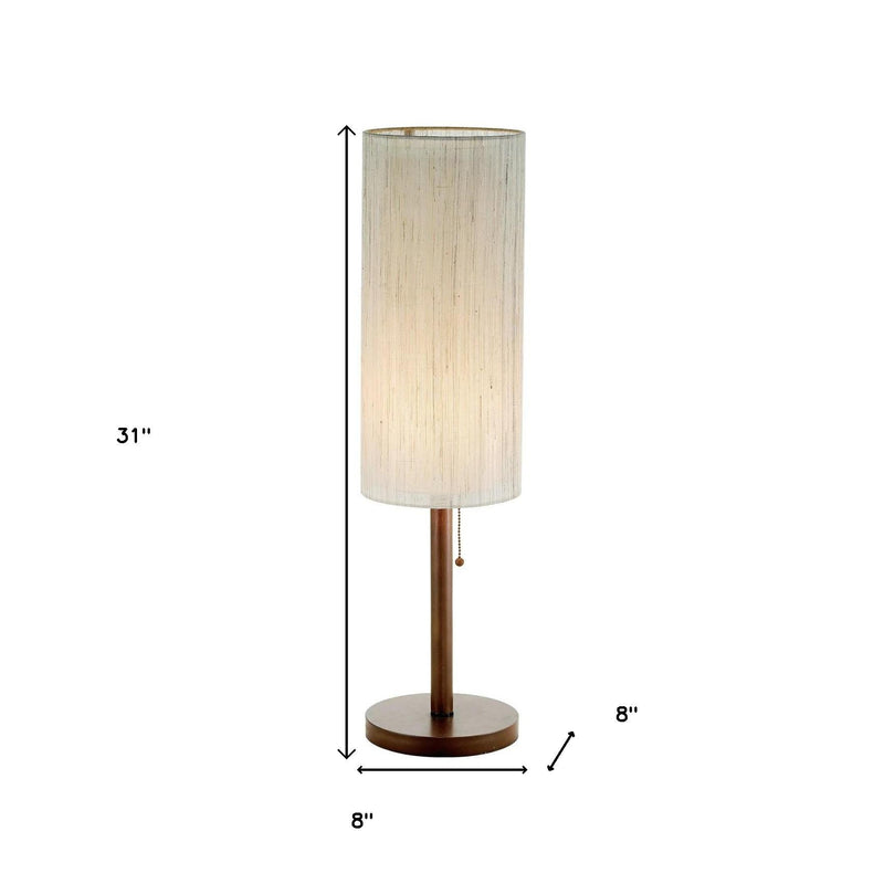 31" Walnut Solid Wood Standard Table Lamp With Beige Shade - Lighting