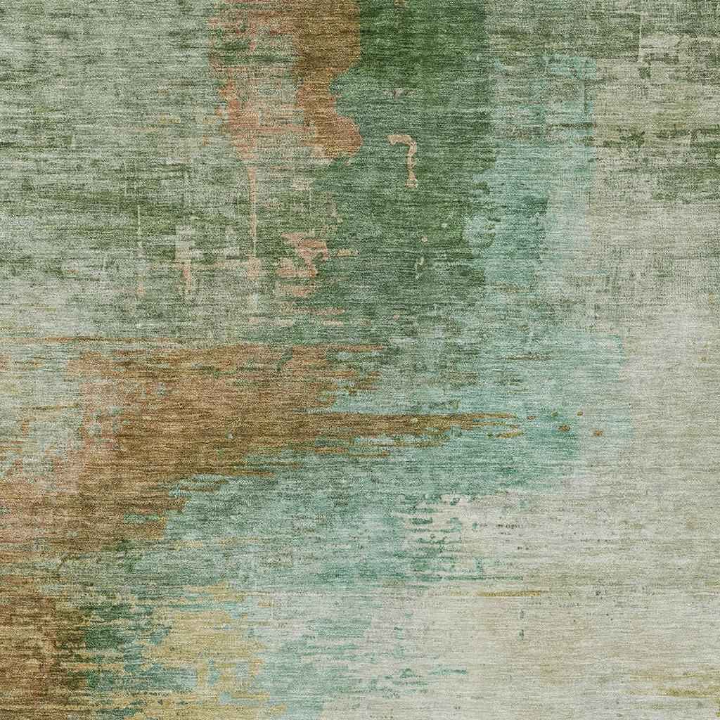 10' X 14' Artichoke Green Brown And Beige Abstract Washable Indoor Outdoor Area Rug