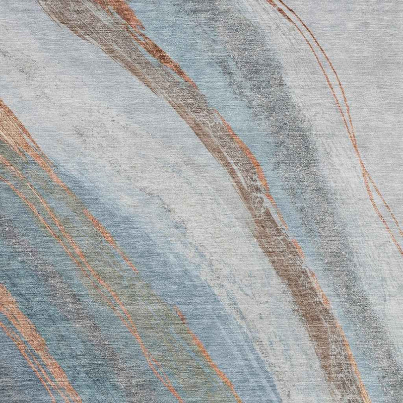 10' X 14' Blue And Copper Abstract Washable Indoor Outdoor Area Rug