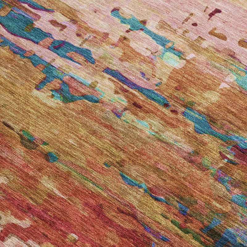 5' X 8' Sage Teal Blue And Blush Abstract Washable Indoor Outdoor Area Rug