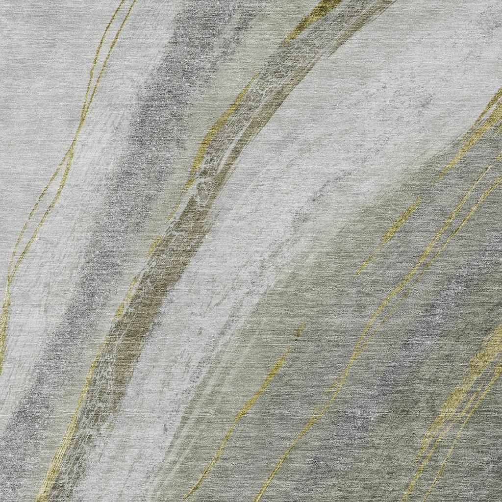 10' X 14' Artichoke Green And Gray Abstract Washable Indoor Outdoor Area Rug