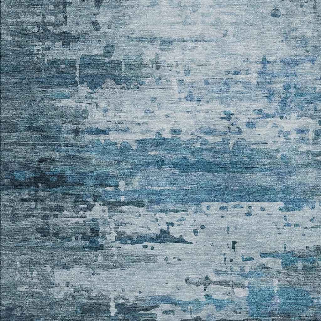 8' X 10' Blue And Ivory Abstract Washable Indoor Outdoor Area Rug
