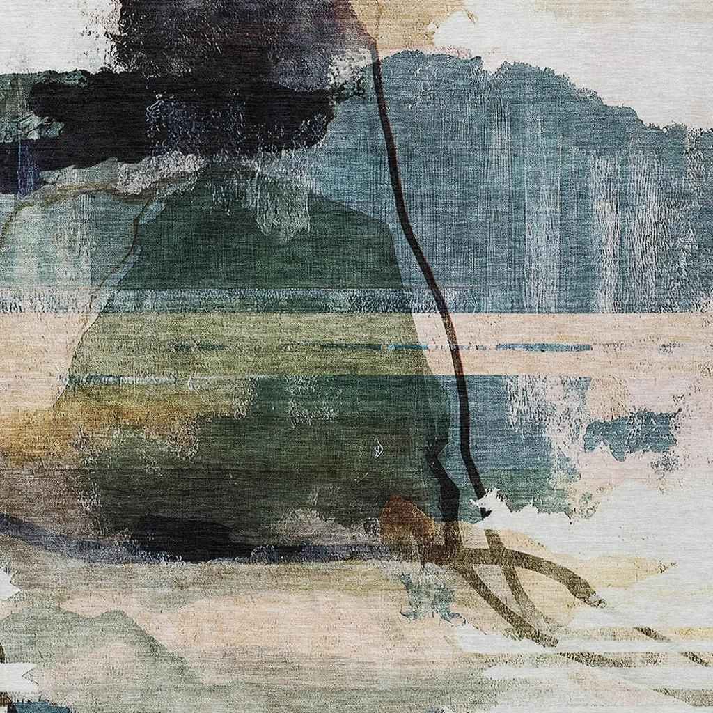 8' X 10' Green And Ivory Abstract Washable Indoor Outdoor Area Rug