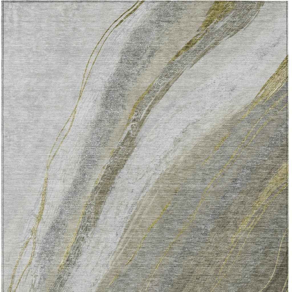 8' X 10' Pewter And Gray Abstract Washable Indoor Outdoor Area Rug