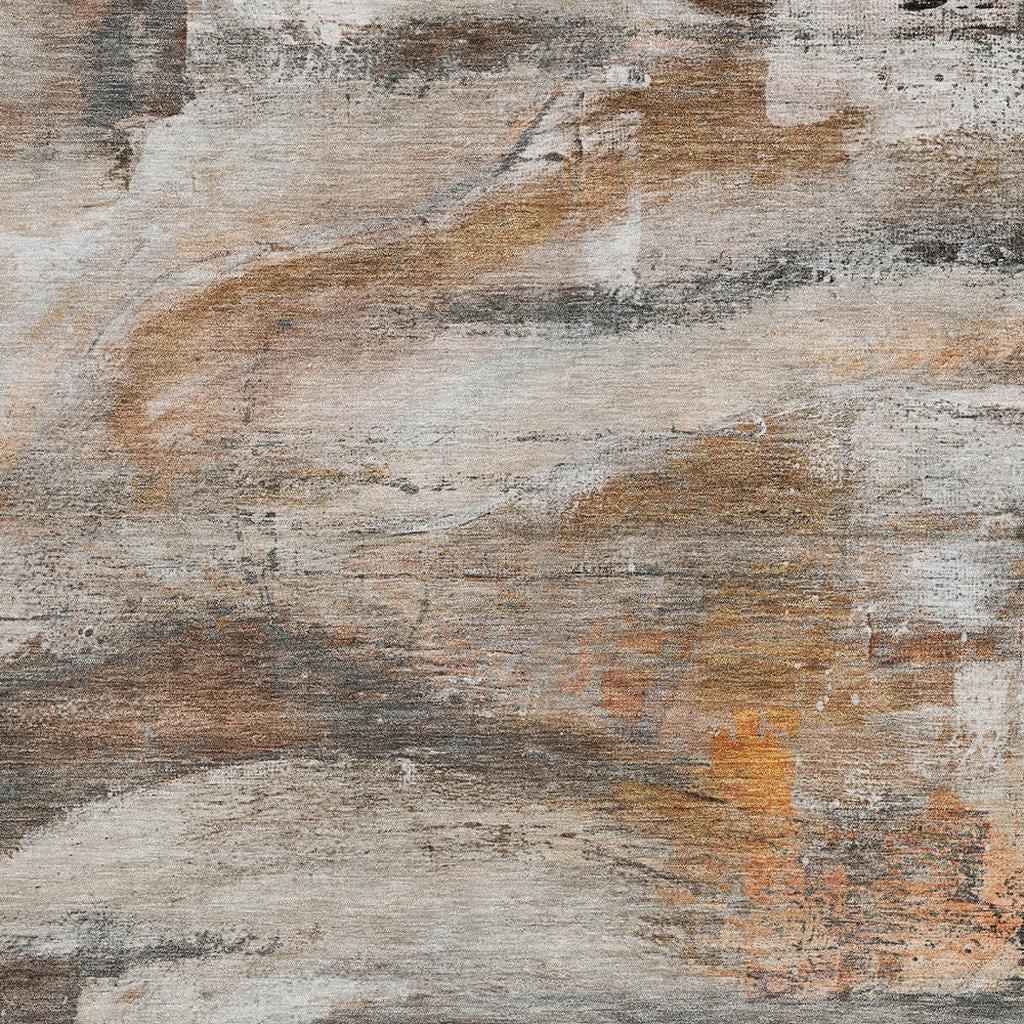 10' X 14' Brown Gray And Copper Abstract Washable Indoor Outdoor Area Rug