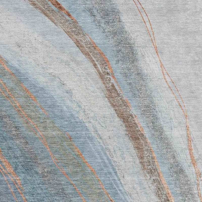 9' X 12' Blue And Copper Abstract Washable Indoor Outdoor Area Rug