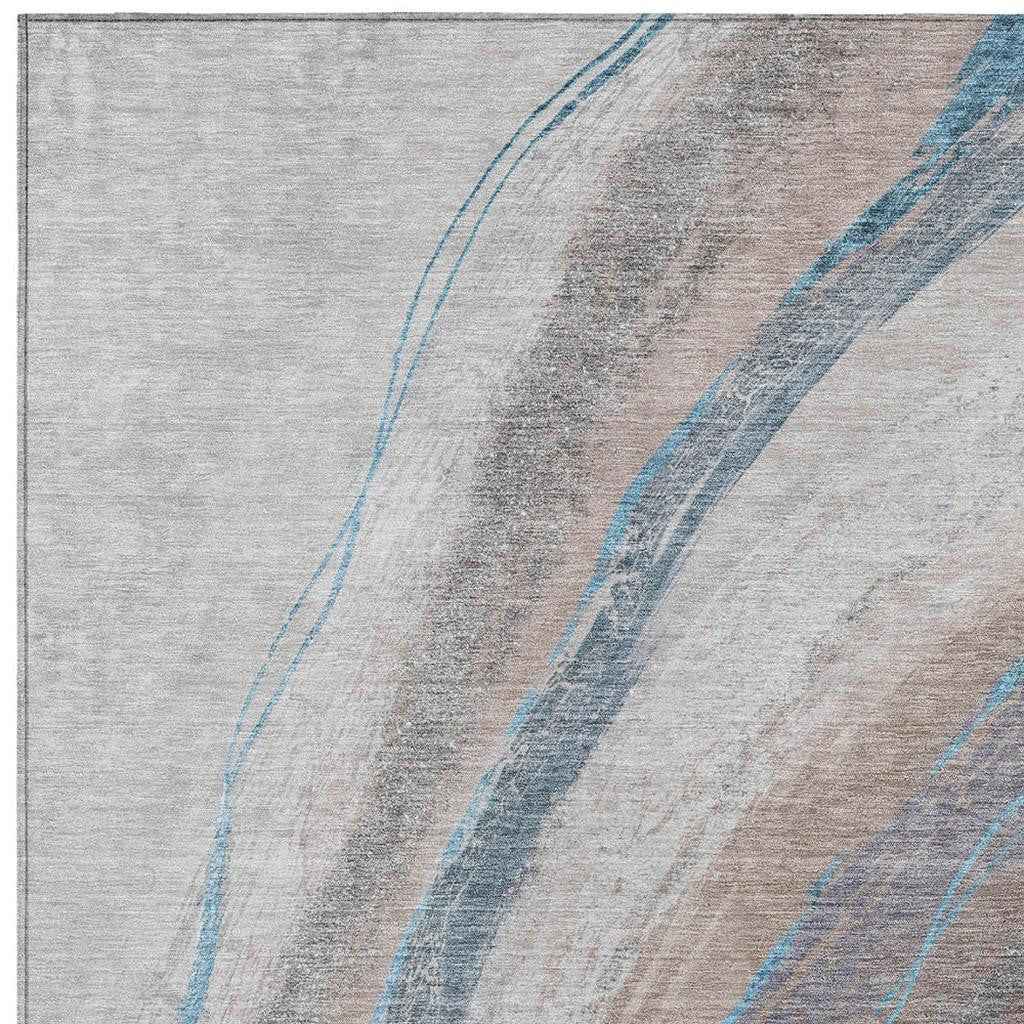 9' X 12' Brown And Teal Blue Abstract Washable Indoor Outdoor Area Rug