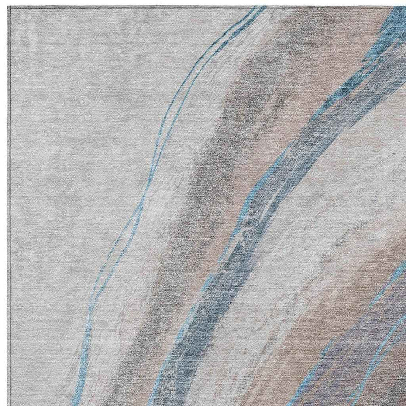 9' X 12' Brown And Teal Blue Abstract Washable Indoor Outdoor Area Rug