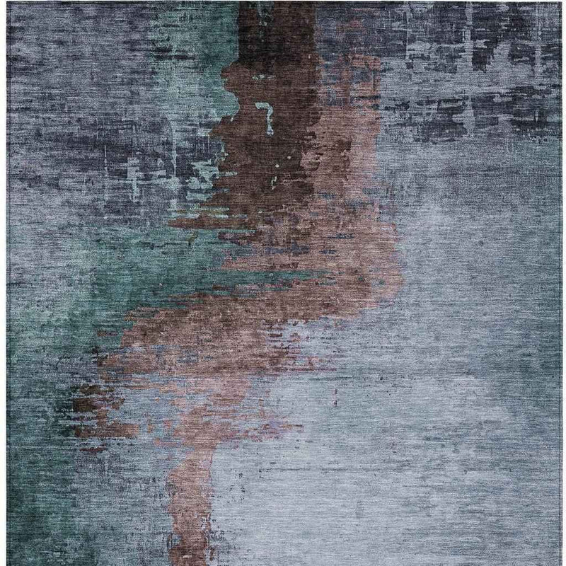 5' X 8' Blue Brown And Mauve Abstract Washable Indoor Outdoor Area Rug