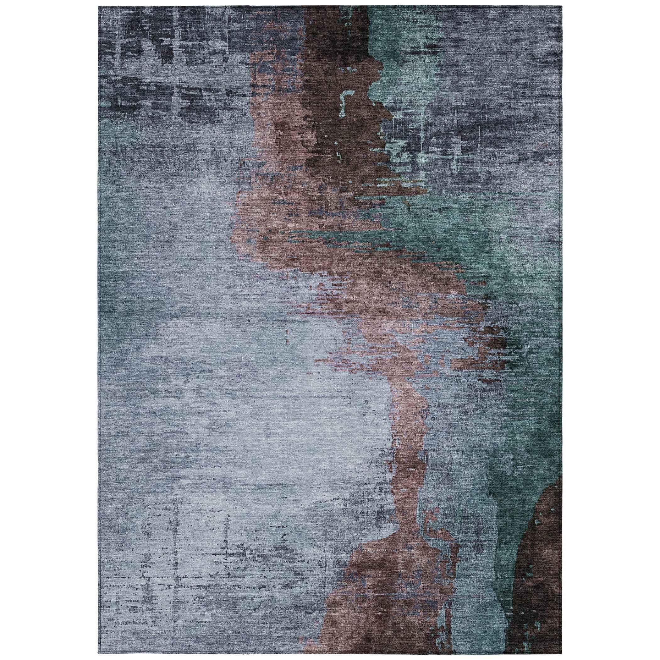 5' X 8' Blue Brown And Mauve Abstract Washable Indoor Outdoor Area Rug