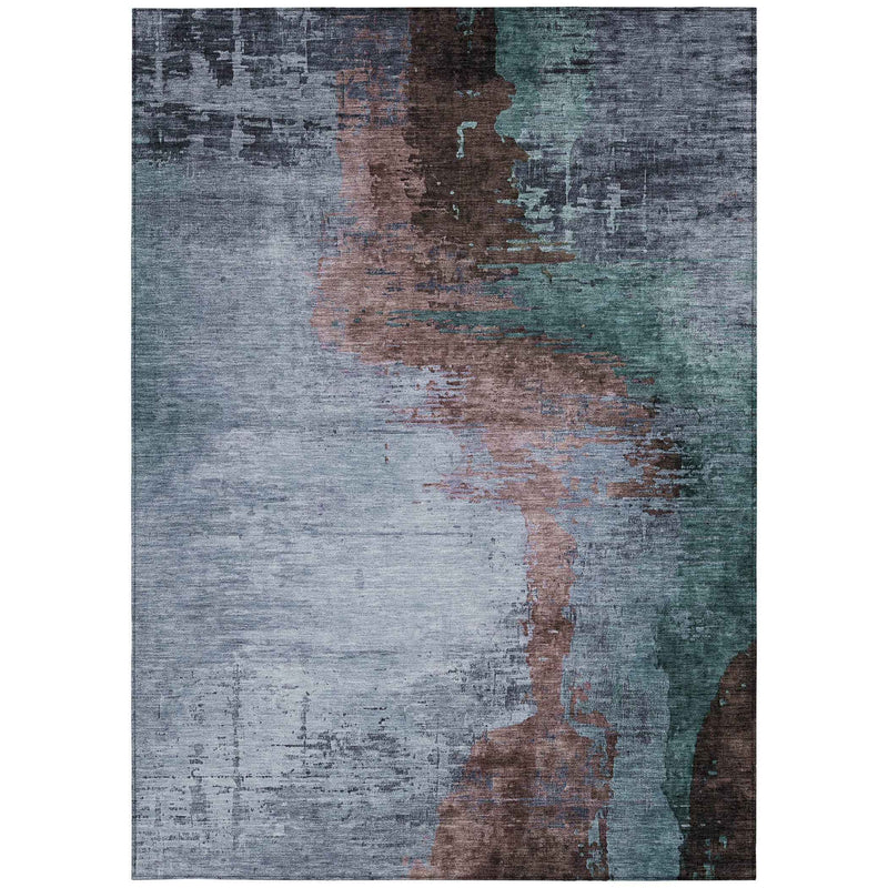5' X 8' Blue Brown And Mauve Abstract Washable Indoor Outdoor Area Rug