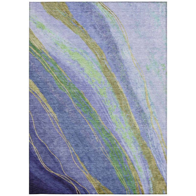 8' X 10' Purple Green And Gold Abstract Washable Indoor Outdoor Area Rug