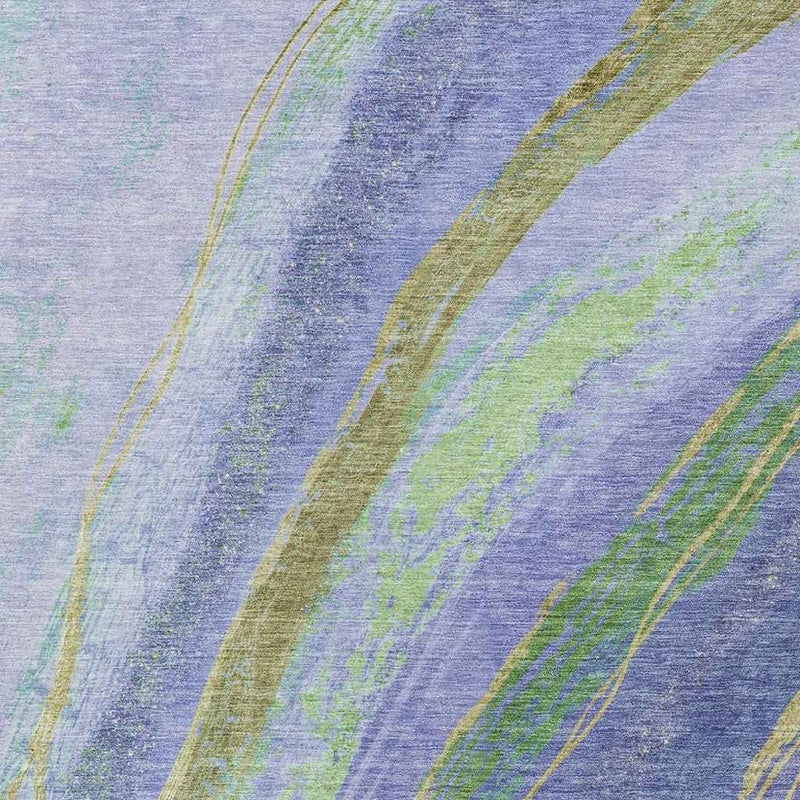 8' X 10' Purple Green And Gold Abstract Washable Indoor Outdoor Area Rug