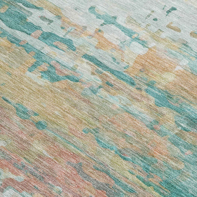 5' X 8' Teal Blue And Beige Abstract Washable Indoor Outdoor Area Rug