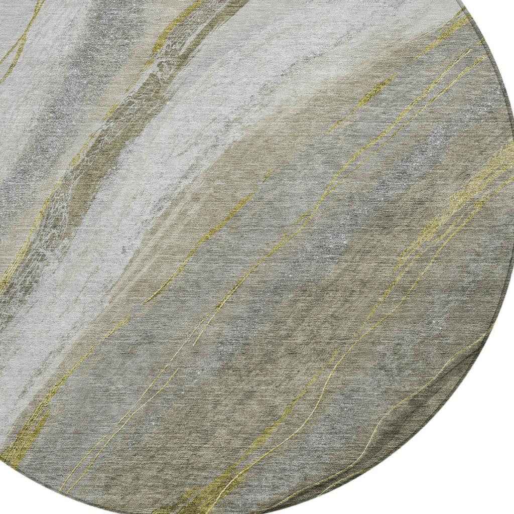 8' Pewter And Gray Round Abstract Washable Indoor Outdoor Area Rug