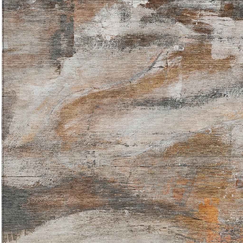 9' X 12' Brown Gray And Copper Abstract Washable Indoor Outdoor Area Rug