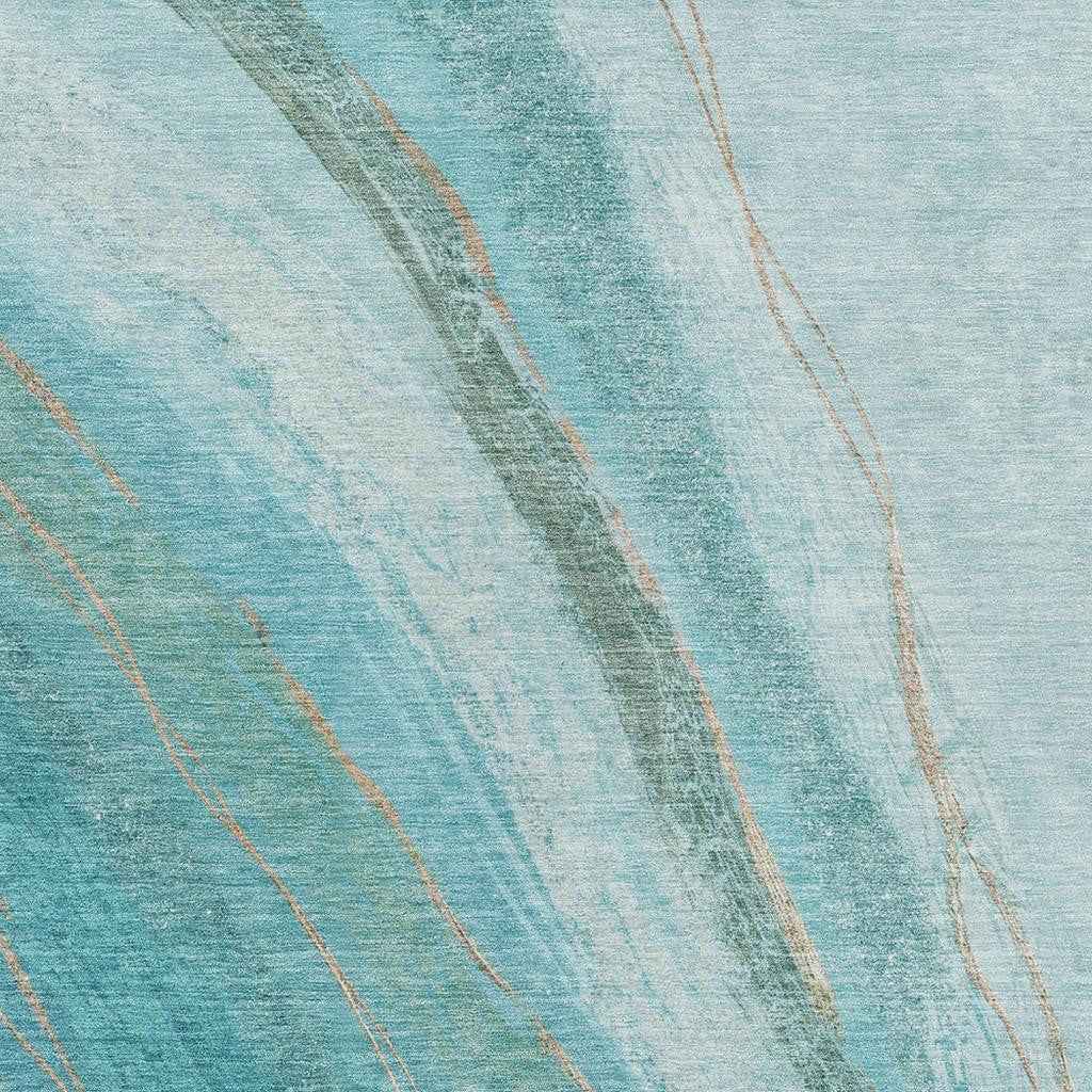 9' X 12' Turquoise And Taupe Abstract Washable Indoor Outdoor Area Rug