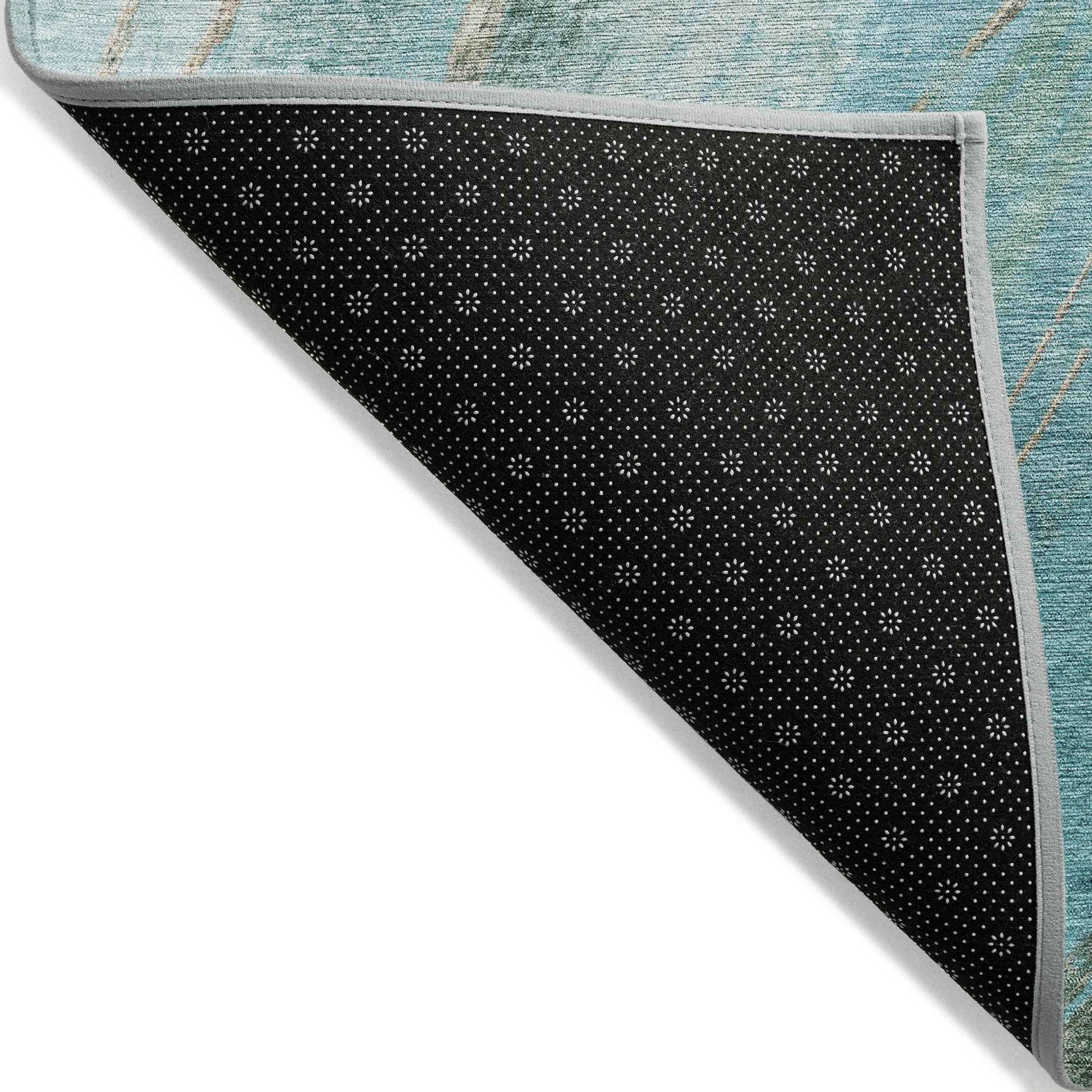 8' Turquoise And Taupe Round Abstract Washable Indoor Outdoor Area Rug