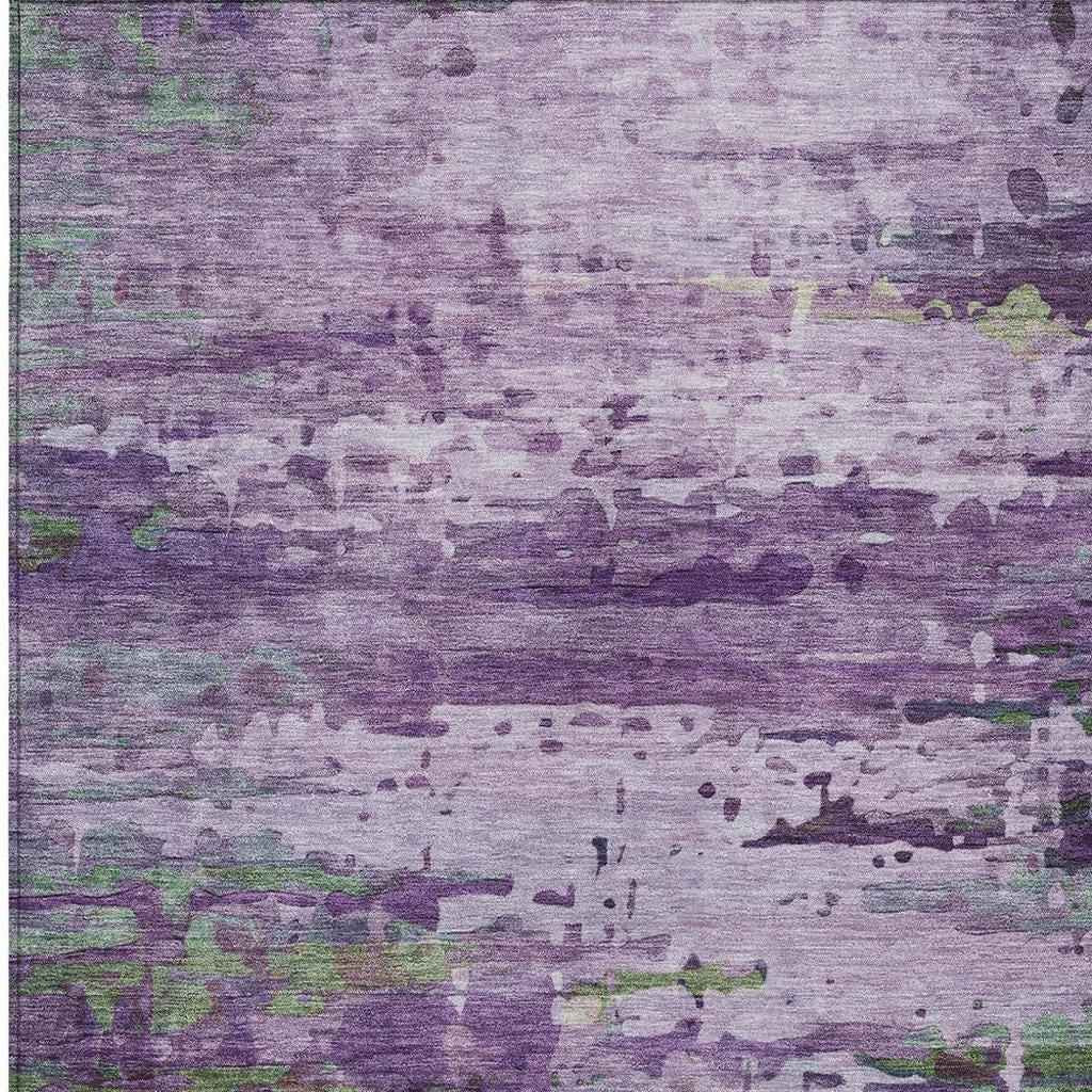 3' X 5' Purple Green And Charcoal Abstract Washable Indoor Outdoor Area Rug