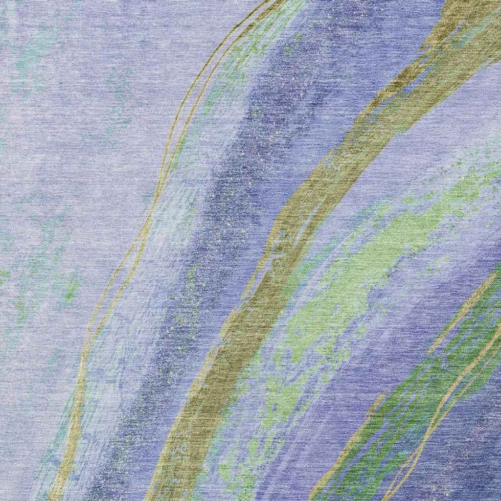 3' X 5' Purple Green And Gold Abstract Washable Indoor Outdoor Area Rug