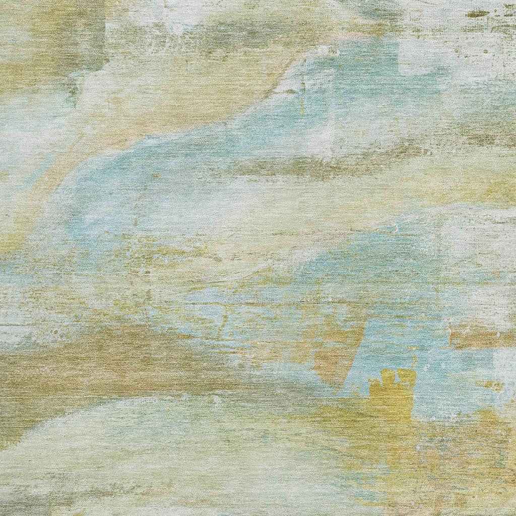 5' X 8' Beige Sky Blue And Ivory Abstract Washable Indoor Outdoor Area Rug