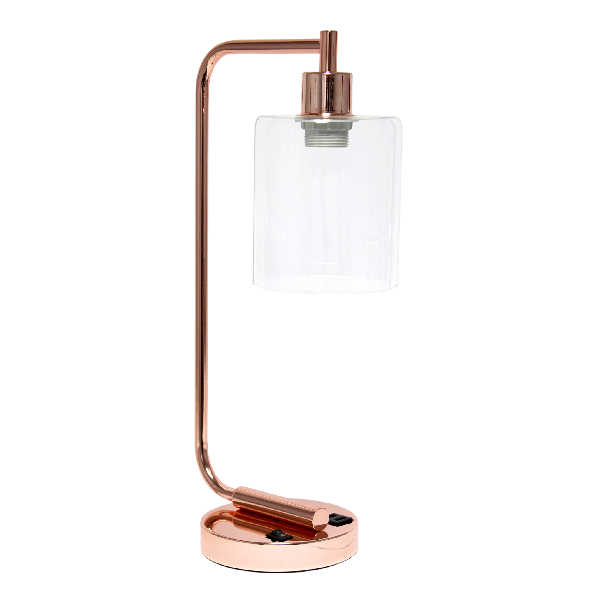 19" Rose Gold Iron Lantern USB Table Lamp LED With Clear Cylinder Shade