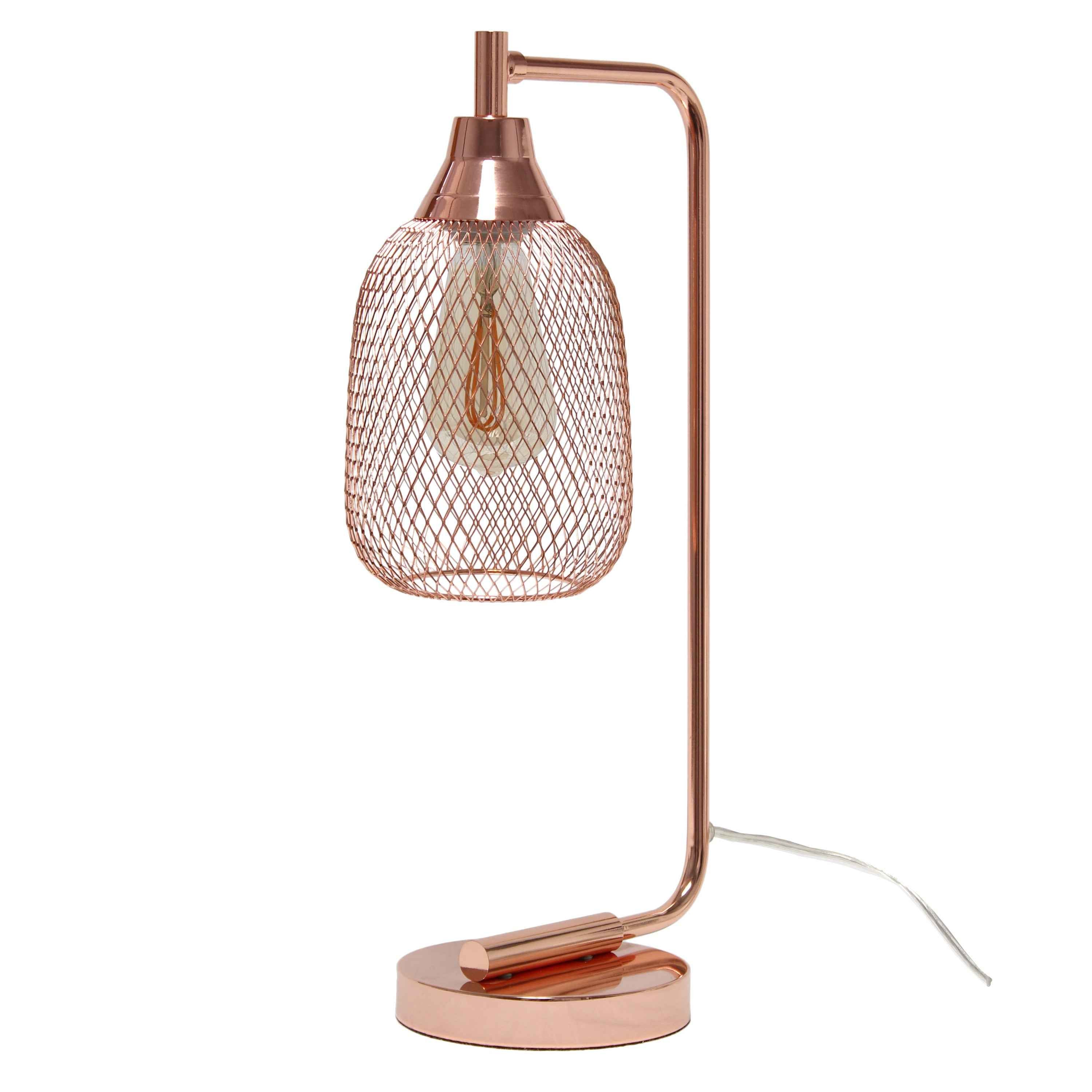 19" Rose Gold Metal Lantern Table Lamp With Rose Gold Globe Shade