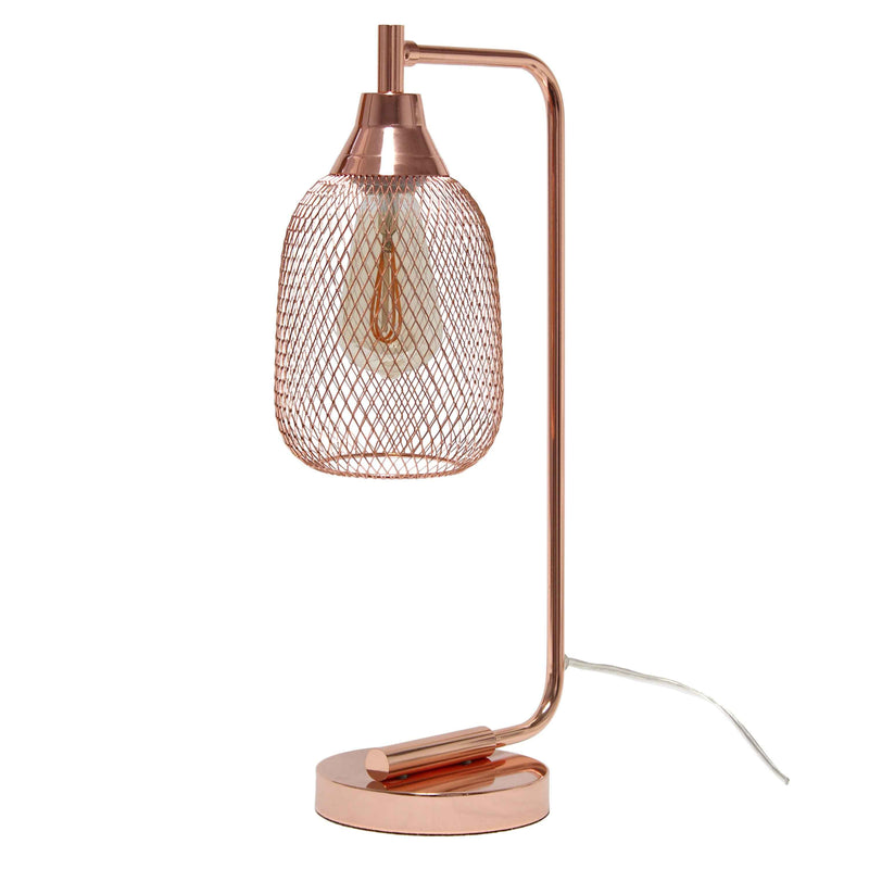 19" Rose Gold Metal Lantern Table Lamp With Rose Gold Globe Shade
