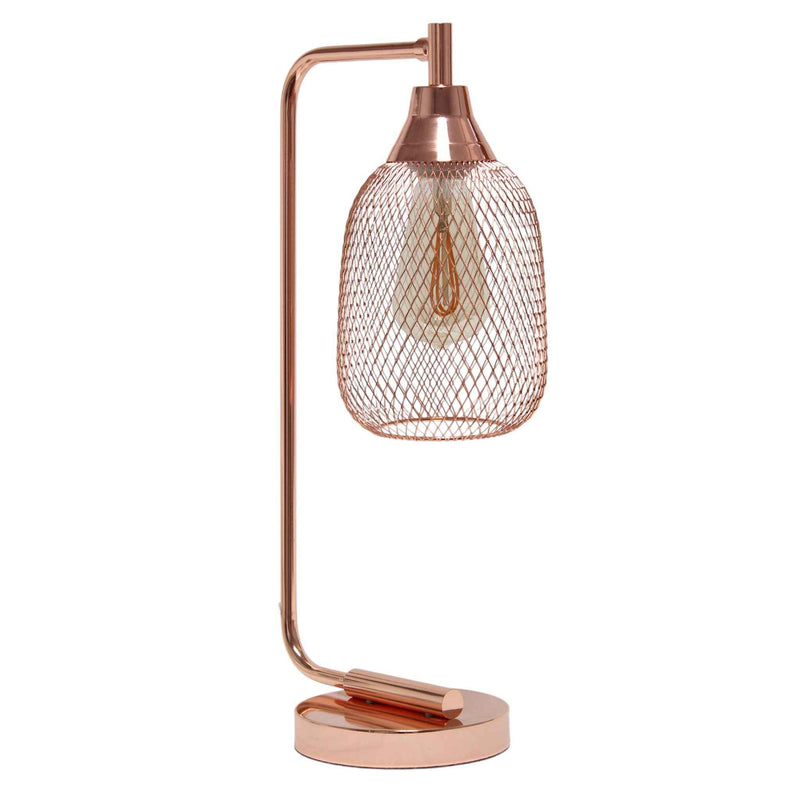 19" Rose Gold Metal Lantern Table Lamp With Rose Gold Globe Shade