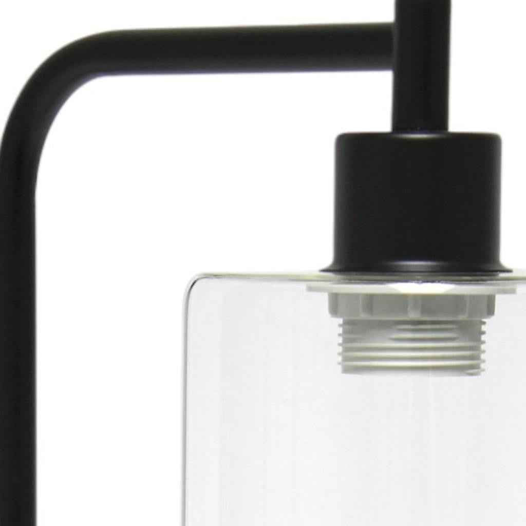 19" Black Iron Lantern USB Table Lamp LED With Clear Cylinder Shade