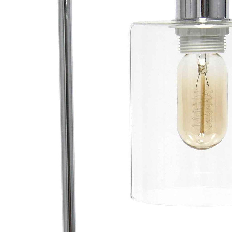 19" Silver Iron Lantern USB Table Lamp With Clear Cylinder Shade