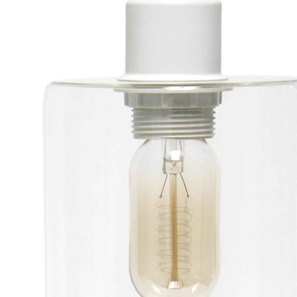 19" White Iron Lantern USB Table Lamp With Clear Cylinder Shade