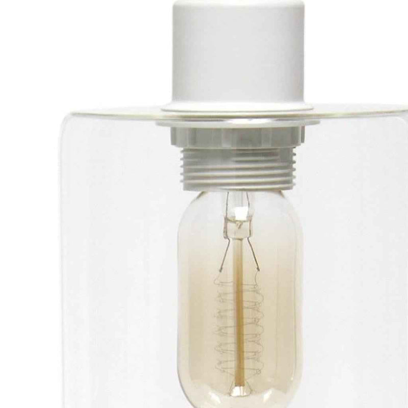 19" White Iron Lantern USB Table Lamp With Clear Cylinder Shade