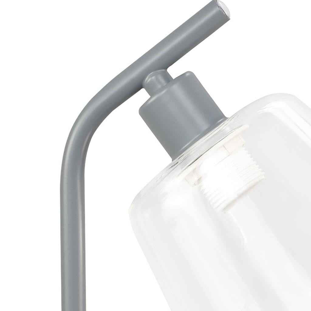 16" Gray Metal USB Table Lamp With Clear Globe Shade