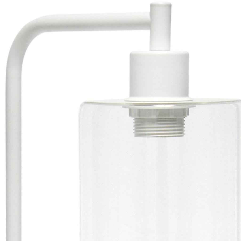 19" White Iron Lantern USB Table Lamp LED With Clear Cylinder Shade