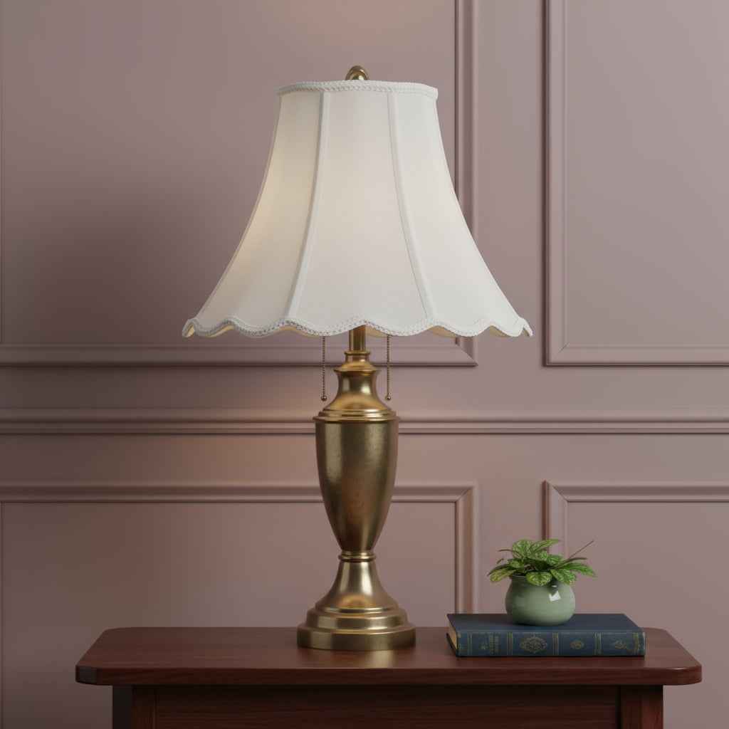 White Linen Piped Bell Lamp Shade