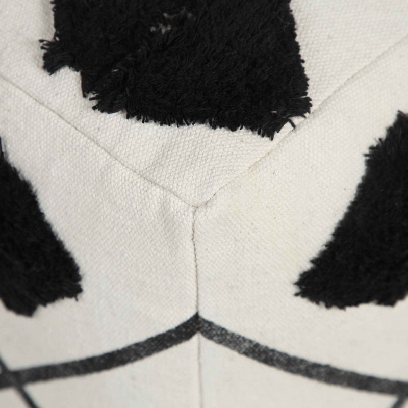 18" White Cotton Geometric Pouf Ottoman