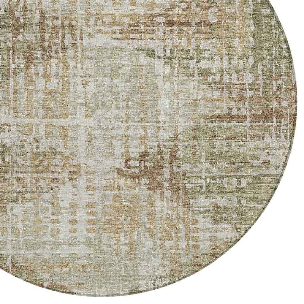 8' Fern Green And Beige Round Geometric Washable Indoor Outdoor Area Rug