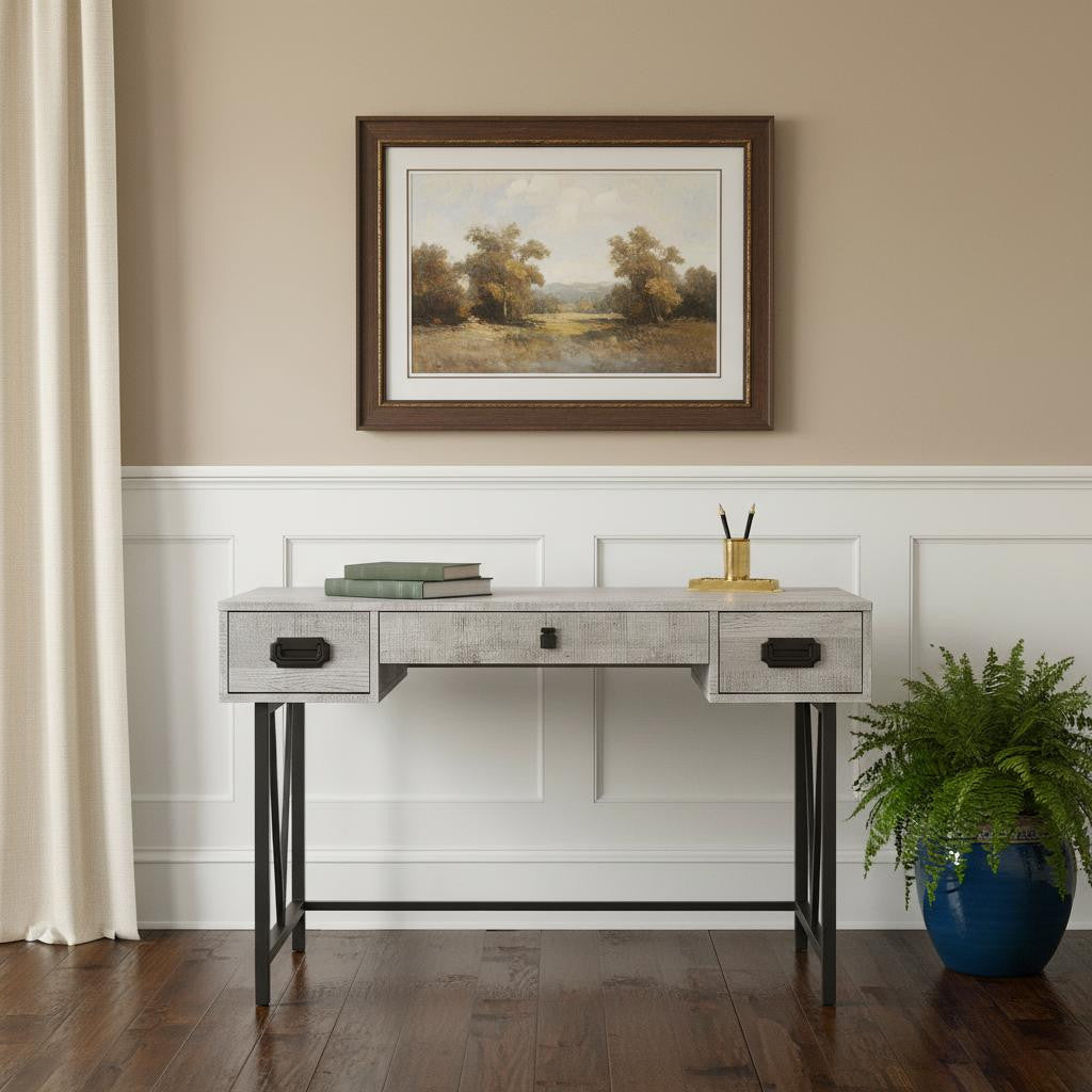 47" Gray and Black Computer Desk With Three Drawers - Office Supplies