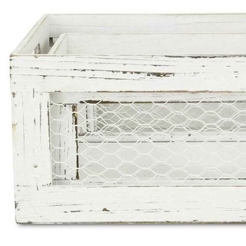 Set of Two White Solid Wood Crate