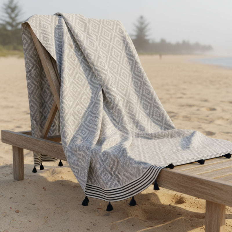 Gray Tribal Design Turkish Towel Beach Blanket - Outdoor