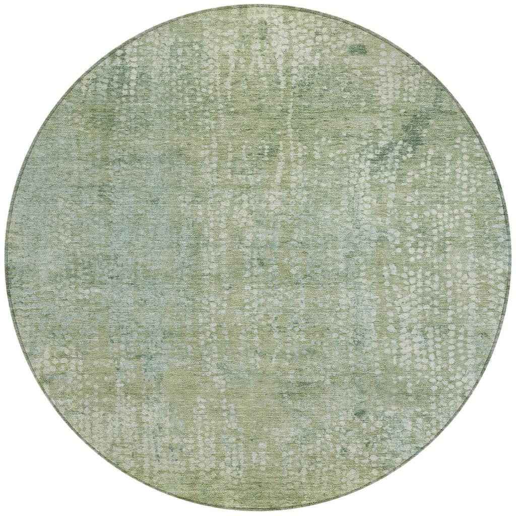 8' Green And Ivory Round Abstract Washable Indoor Outdoor Area Rug